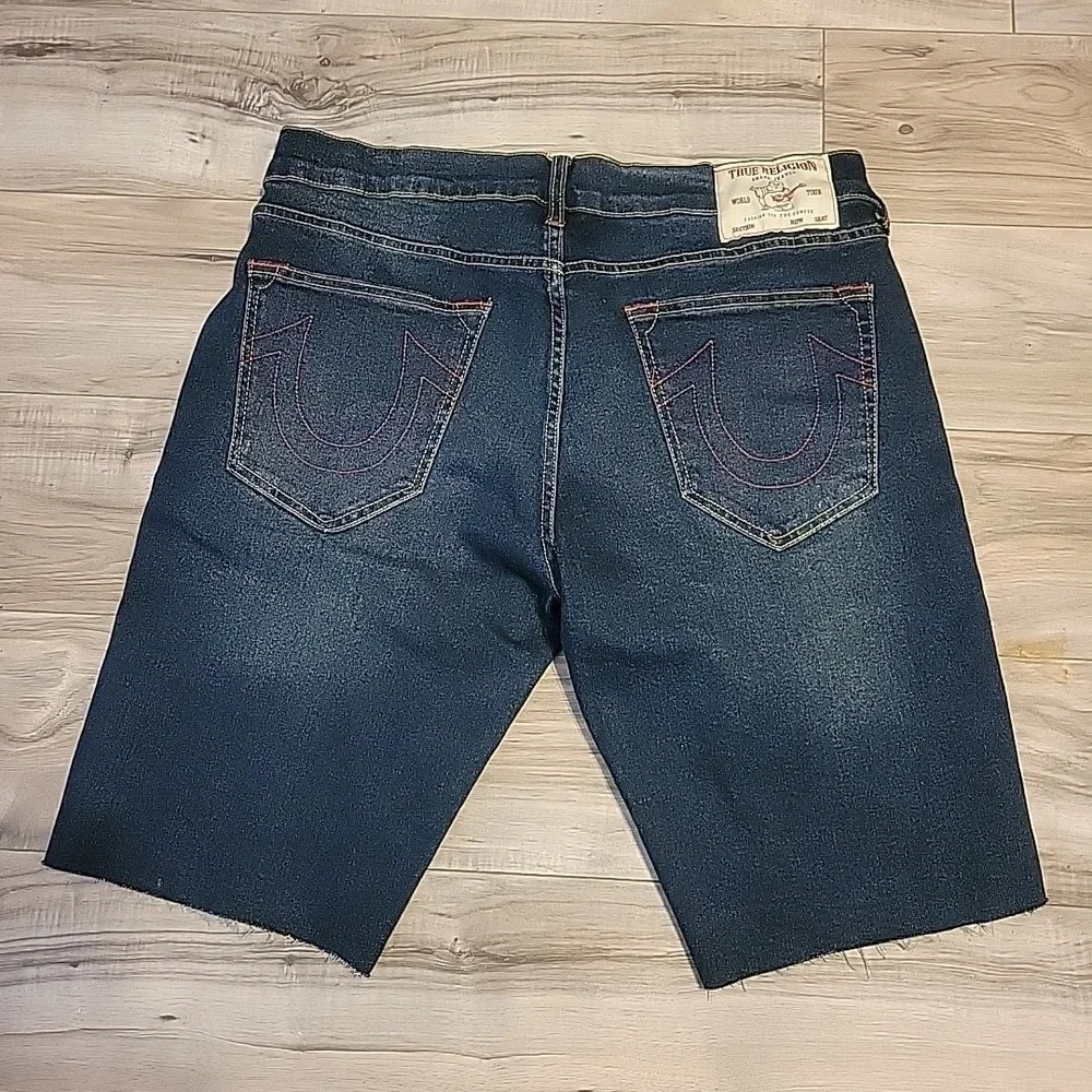 True‎ Religion Ricky Shorts Mens 34 Blue Relaxed Straight Raw Hem  Denim